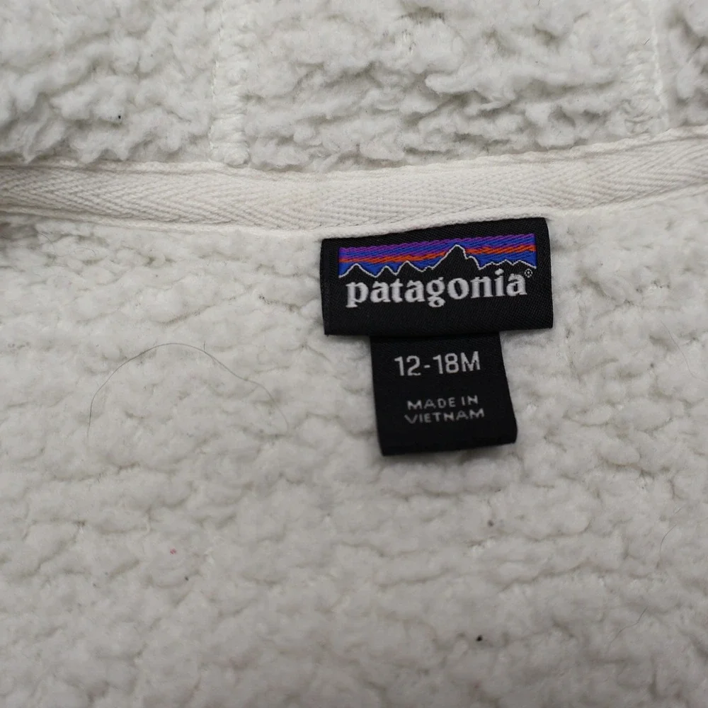 Patagonia Jacket Baby 12-18M White Furry Friends Fleece Hoody Bear Ears Full Zip